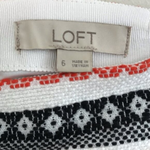 LOFT Red Blue White Khaki Tan Aztec Striped Jacquard Knit Straight Midi Skirt 6 - Picture 7 of 8